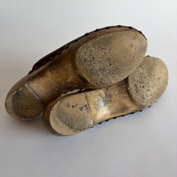 Reinhard Plank Brown Leather Wood Clogs Size 44 - Picture 7 of 11